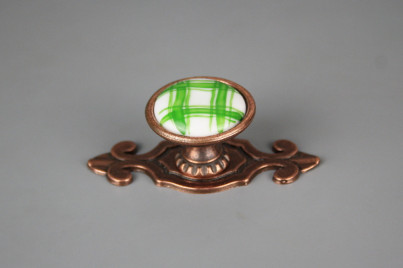 Porzellanknopf Bohemia 35mm mit Rosette Karostoff grün CU č.1